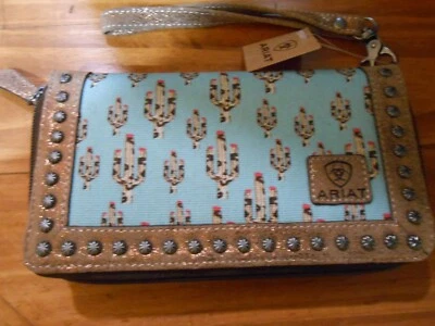 NUEVO CON ETIQUETAS ARIAT Mujer Turquesa Cactus Cremallera Cartera Bolso sin asas A770000133 Foto 1 de 4