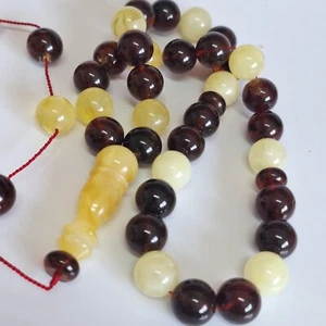 📿Bernsteinperlen Rosenkranz BERNSTEIN ROSENKRANZ Misbah Tasbih 33 runde Bernsteinperlen 48g 12,5mm - Bild 1 von 24