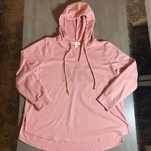 Sudadera con Capucha Michael Kors Mujer Rosa Polvorienta Logo MK Cuello en V Talla 3X Dorada - Imagen 1 de 8