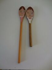 Vintage pair hand painted wooden spoons