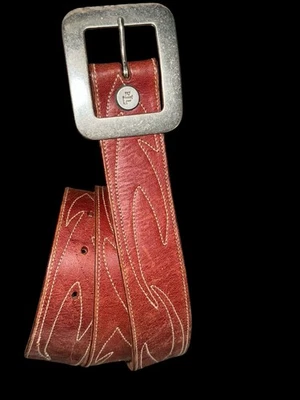 Ralph Lauren 34 Cinturón Vaquero Occidental Cuero Marrón Punto Llama Hebilla Plateada De Colección Foto 1 de 4