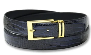 Cintura uomo Biagio Croc goffrata BLU NAVY pelle incollata fibbia tono oro tg 40 - Foto 1 di 2