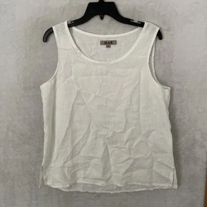 Flax Womans Tank Top Solid White Small Pure Linen Round Neck Sleeveles Pullover - Picture 1 of 7