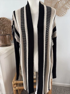 Cárdigan Suéter Soft Surroundings Frente Abierto Negro Tostado Crema Brillante Largo Grande Foto 1 de 4