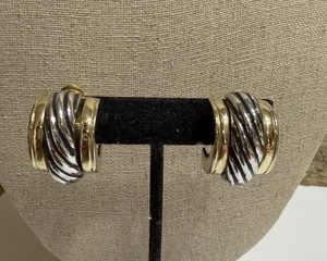 Vintage Ohrringe Clip Kabel Twist silber goldfarben Halbcreolen signiert TJ M USA - Bild 1 von 11