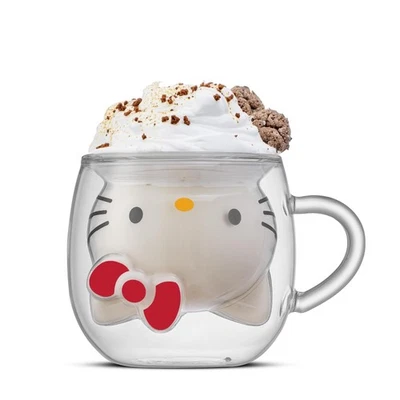 JoyJolt Hello Kitty 3D Coffee Mug, 13.5 oz Double Wall Glass Cup with 3D Desi... - Image 1 of 4