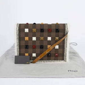 Fendi BT202 Brown Patent Fabric Fur Trimmed Shoulder and Crossbody Bag 27587573 - Picture 1 of 22