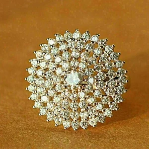 2.80 Ct Round-Cut G/VS1 Lab Grown Diamond Cluster Engagement Ring 14k White Gold - Picture 1 of 4