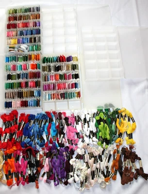 Large Lot DMC Embroidery Floss Skeins Cross Stitch Thread + 5 Storage Boxes READ - Image 1 of 4