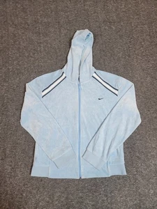 Vintage Y2K Nike Velour Zip Up Hoodie Women’s MLight Blue Stripe Track Jacket - Picture 1 of 12