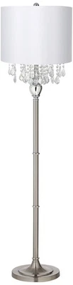 Lámpara de pie Cristales 60 1/2" Acero satinado con pantalla de tambor blanca Foto 1 de 4