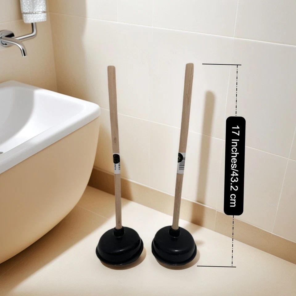 UMBRAND 2 PCS Heavy Large 17 Inches Rubber Toilet Plunger With Wood Handle Clears New US