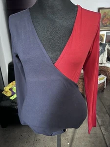 American Apparel red and blue scoop neck and back bodysuit - Picture 1 of 4