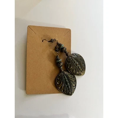 Pendientes colgantes boho vintage diseño hoja cuentas tono bronce Foto 1 de 2