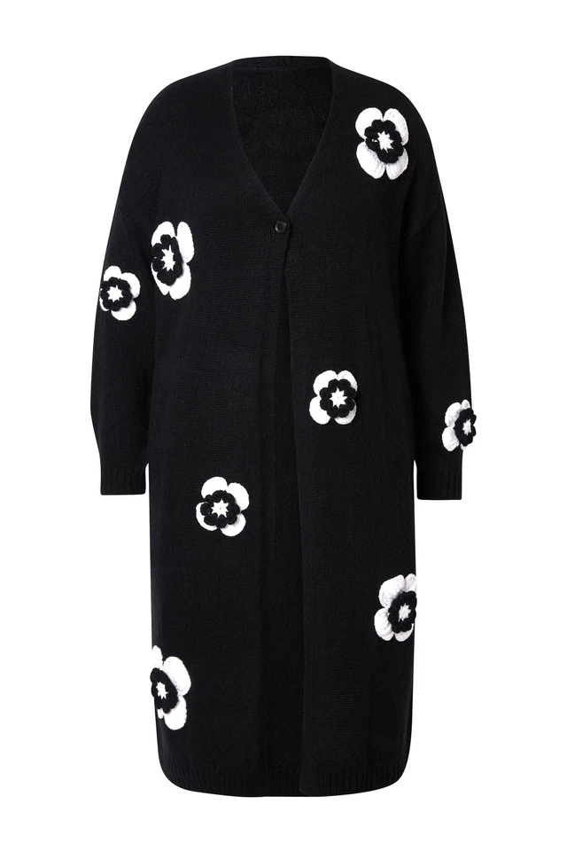 MIAMODA Damen große Größen Strickjacke Straight Fit Blüten Streifen - Bild 1 von 1