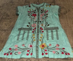 Johnny Was Joni Relaxed Tunika Kleid Leinen türkis bestickt Gr. Large Damen - Bild 1 von 7