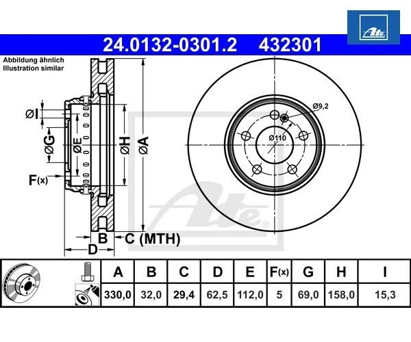 2 uds disco de freno ATE 24.0132-0301.2 para Mercedes-Benz CLS Foto 1 de 1