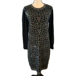 Betsey Johnson Pulloverkleid Leopardenmuster Pailletten | Grau Größe L - Bild 1 von 8