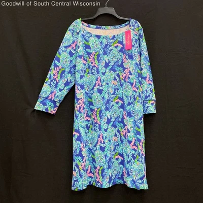 NWT Wmns LILLY PULITZER Blue Turtle Villa Print UPF50 Casual Sophie Dress Sz 2X - Image 1 of 4