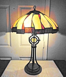 LAMPEN AUSGEFALLEN TIFFANY STIL 31"H DUELL GLÜHBIRNE ZUGKETTE BUNTGLAS TISCHLAMPE - Bild 1 von 16