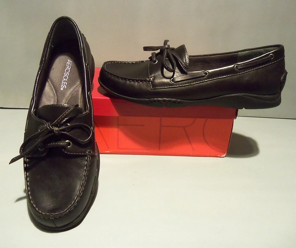 Mocassim feminino tamanho 8 aerossóis couro preto barco sapatos volocity novo na caixa - Imagem 1 de 1