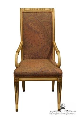KARGES FURNITURE Yellow Cream Painted Italian Provincial Style Dining Arm Chair - Image 1 of 4