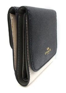Neu mit Etikett Coach Crossgrain dreifach gefaltete geometrische Farbblock-Geldbörse aus Leder schwarz/Kreide/Nebel - Bild 1 von 4