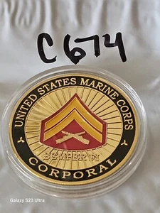 UNITED STATES MARINE CORPS CORPORAL USMC CHALLENGE COIN C674 - Picture 1 of 2