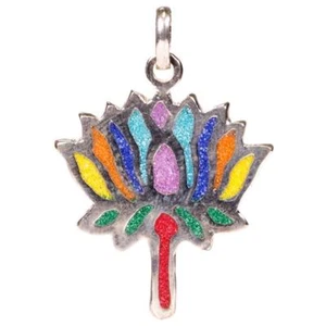 Lotus Flower Silver Colour Chakra Pendant with Rainbow Resin Inlay 3 cm - Picture 1 of 1