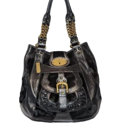 LOCKHEART MARY JANE CALF HAIR LEATHER APPLIQUE CHAIN STRAP SHOULDER HANDBAG $695 - Image 1 of 4