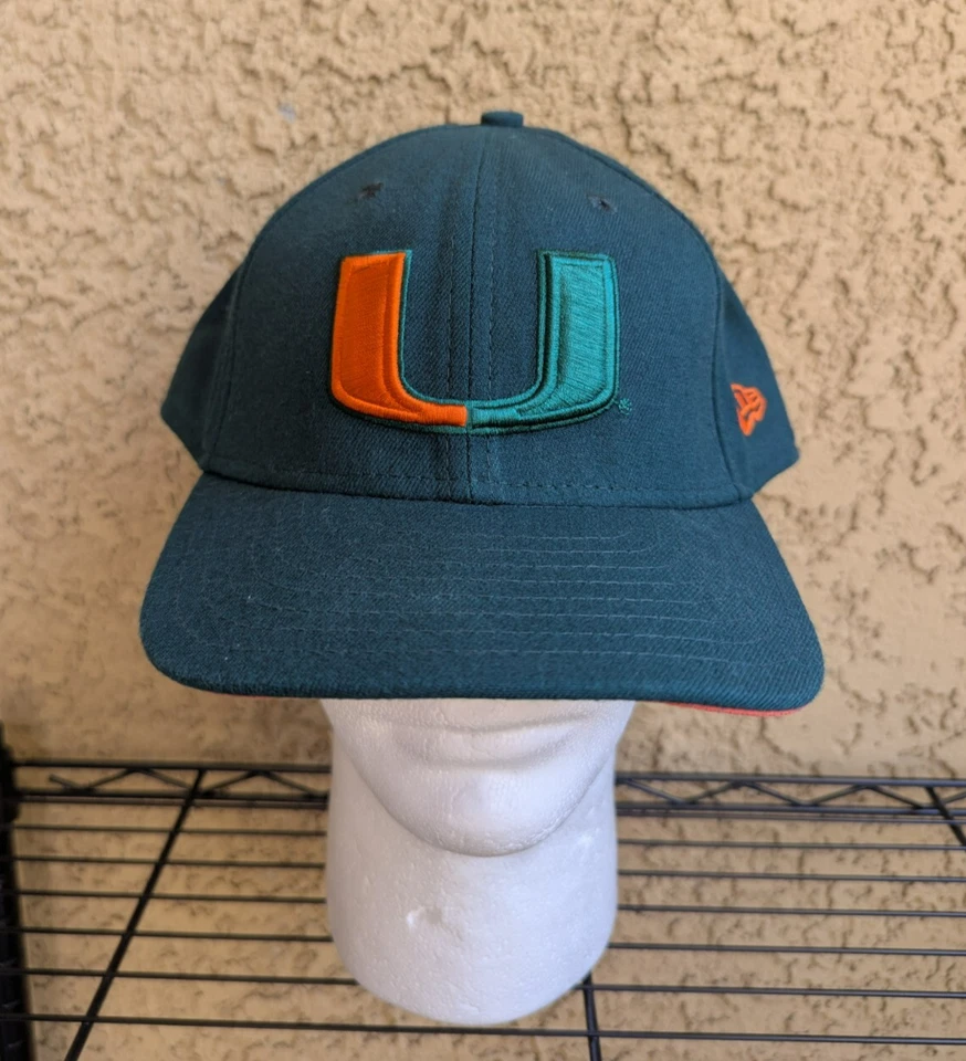 Vintage Miami Hurricanes Hat 7 7/8 Green New Era Fitted Made In USA The U - Image 1 of 4