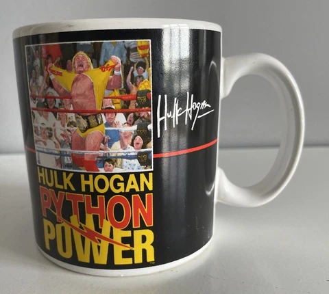 VINTAGE Hulk Hogan Python Power Coffee Mug Cup  1990 WWF No Box **RARE** Cover