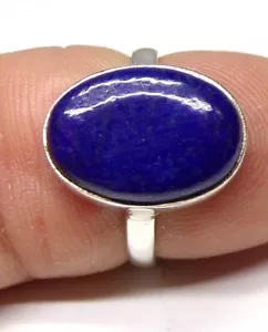 Handmade 925 Sterling Silver 15 x 11 mm Oval Lapis Lazuli Stone Ring Size H to W - Picture 1 of 8