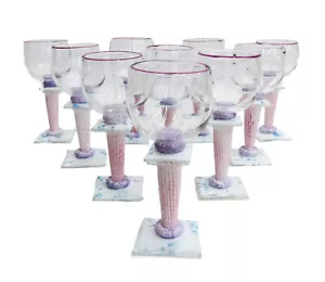 10 Melanie Melanie Guernsey-Leppla Kunst Glas handbemalt Säule Weinbecher - Bild 1 von 7