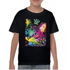 Cute Thinking Crowned Cat Youth T-shirt Dean Russo Colorful Kitten Kids - Picture 1 of 50