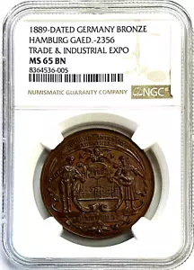 1889 GERMANY HAMBURG FREE CITY TRADE & INDUSTRIAL EXPOSITION MEDAL NGC MS 65 BN - Picture 1 of 2