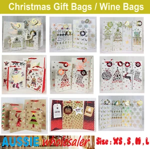 AU Bulk Christmas XMAS Gift Bags/ Wine Bottle Bags Paper Wrap Holder Party - Picture 1 of 17