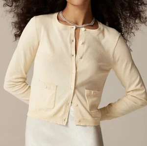 J.Crew Egyptian Cotton Crewneck Sweater Cardigan Sz Medium Women's Neutral - Picture 1 of 10