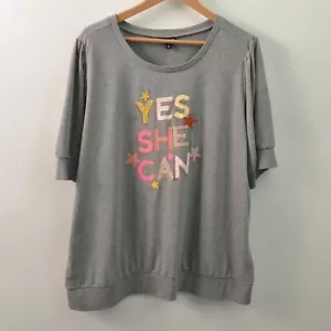 Torrid Top Womens 3 3X Gray Short Sleeve Yes She Can Spandex - Picture 1 of 5