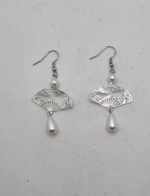 ORECCHINI PENDENTI con ventaglio argento e perline, orecchini etnici - Immagine 1 di 4