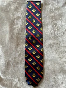 Navy Master Mason Striped Tie Square Compass Masonic Necktie Blue Lodge NEW! - Picture 1 of 2