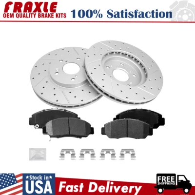 Front Drilled Disc Brake Rotors + Ceramic Pads for 2001 2002 2003 Acura CL 3.2L - Image 1 of 4