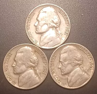 1941-PDS Jefferson Nickel Cent US Old Coins Circulated Lot of 3 (#4) - Image 1 of 2