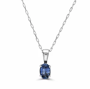 Birthstone 14K White Gold Sapphire 0.45 cts 18" Pendant Necklace - Picture 1 of 5