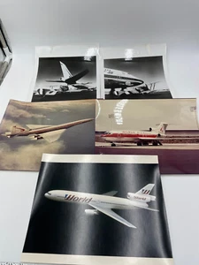Vintage Lot Of 5 World Airways Pictures Photos Airline Airplane Jet - Picture 1 of 7