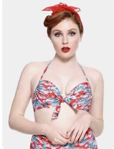 Disney Princess Mulan LARGE Retro Cherry Blossoms Swim Suit Bikini Top Halter 1D - Picture 1 of 5