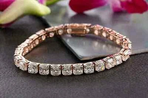 8Ct Asscher Cut Lab Created Diamond Tennis Bracelet 14K Rose Gold Plated Silver - Picture 1 of 9