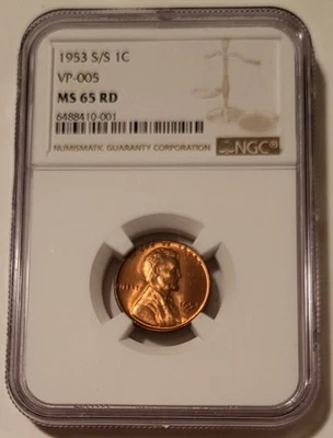 1953 S/S Lincoln Wheat Cent RPM VP-005 MS65 RED NGC - Image 1 of 4