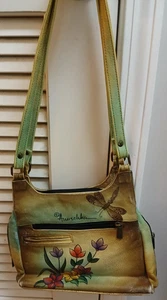 Anushka handbags Leather Hand painted multi-color Bag Purse Pockets Floral - Picture 1 of 8