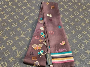 LOUIS VUITTON Purple Silk Bandeau Scarf Butterfly Papillon Vtg 2000 Multicolor - Picture 1 of 8